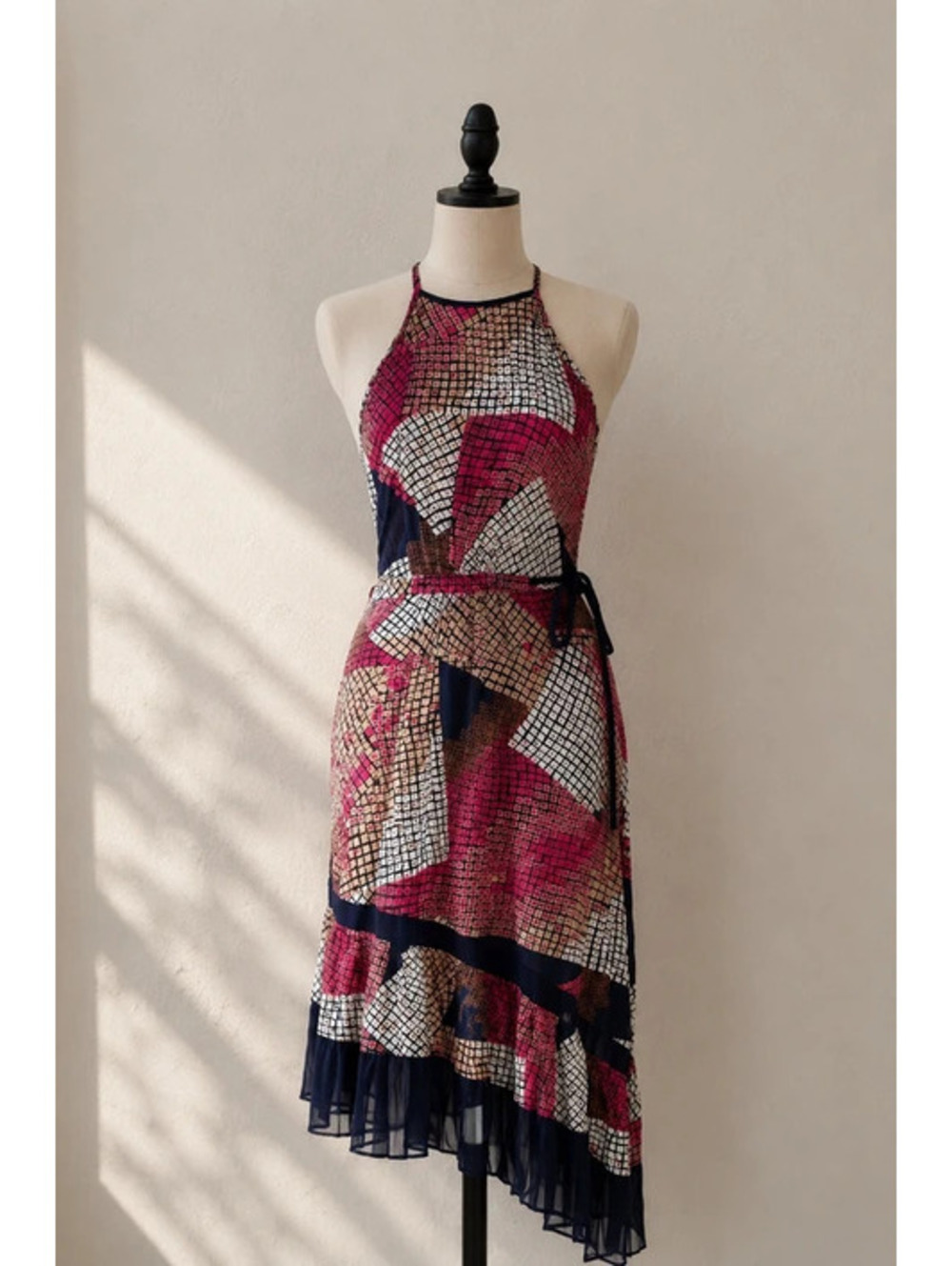Ramy Brook Pleated Halter Midi Dress XS Multicolor Asymmetrical Hem